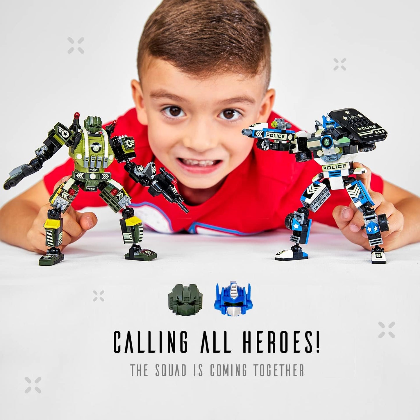 JITTERYGIT Robot Army Buildable Mech Soldier Glow in The Dark Gift Toy Set, Helicopter Military Creative STEM Project, Dinosaur Building Bricks Kit for Kids Ages 6-11 Years Old