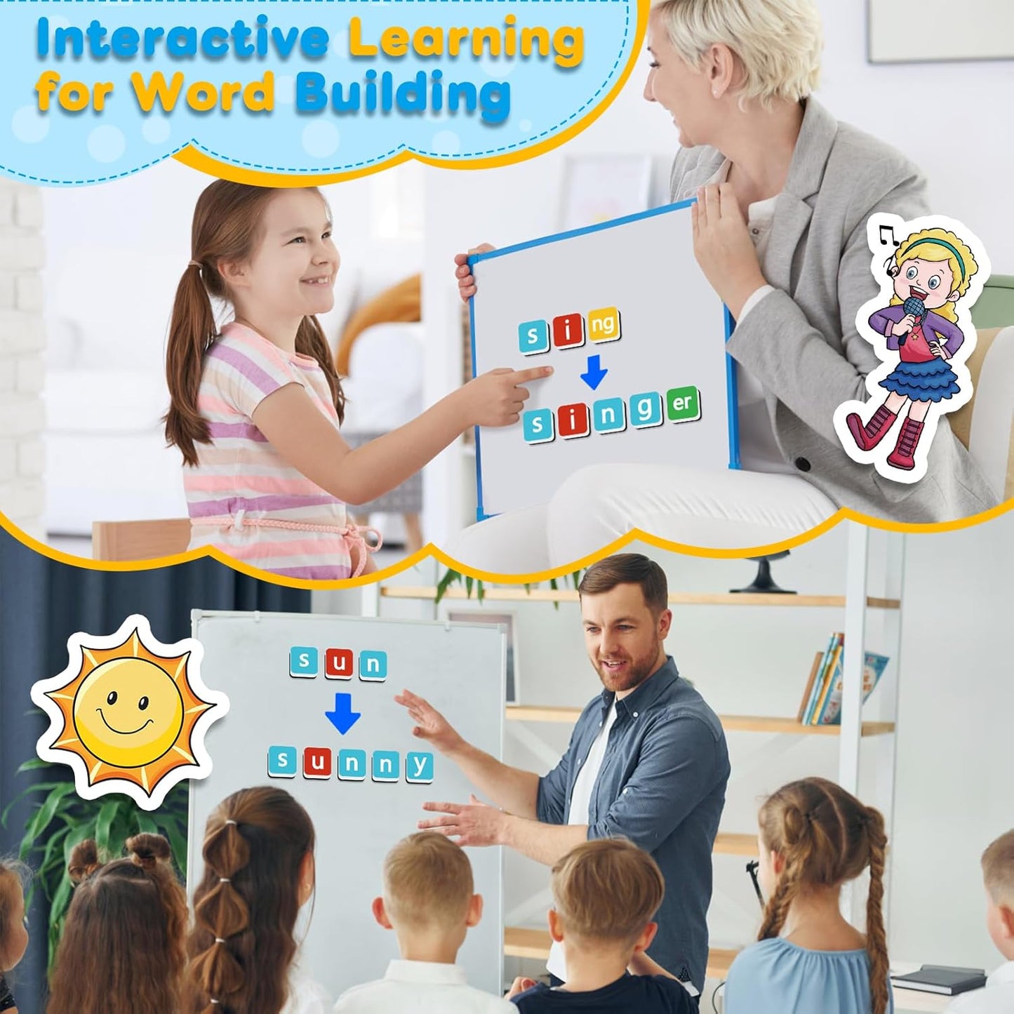 Phonics Magnetic Letter Tiles,Spelling Reading Games Manipulative Phonemic Awareness Sentence Building Alphabet ABC Fridge Magnets Speech Therapy Homeschool Classroom Learning Activity