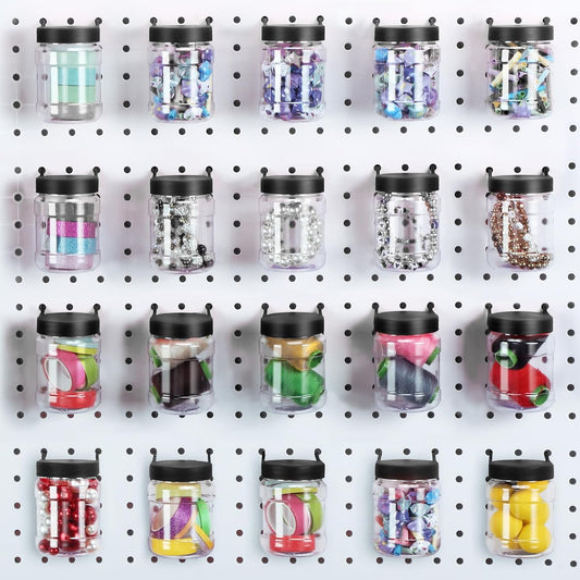 Unittype 20 Set Pegboard Organizer Accessories Peg Boards Jars with Lids Plastic Pegboards Bins Storage Containers Clear Peg Board Wall Organizer for Garage Sewing Office Home Supplies(Black)