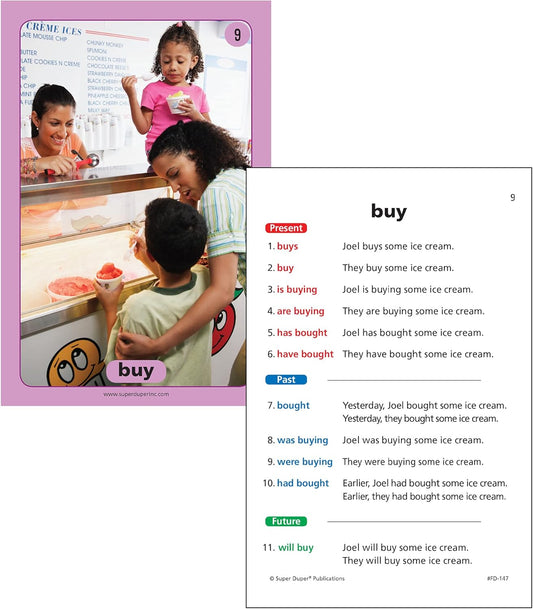 Super Duper Publications | Irregular Verbs in Sentences Photo Fun Deck Flash Cards | Educational Learning Resource for Children
