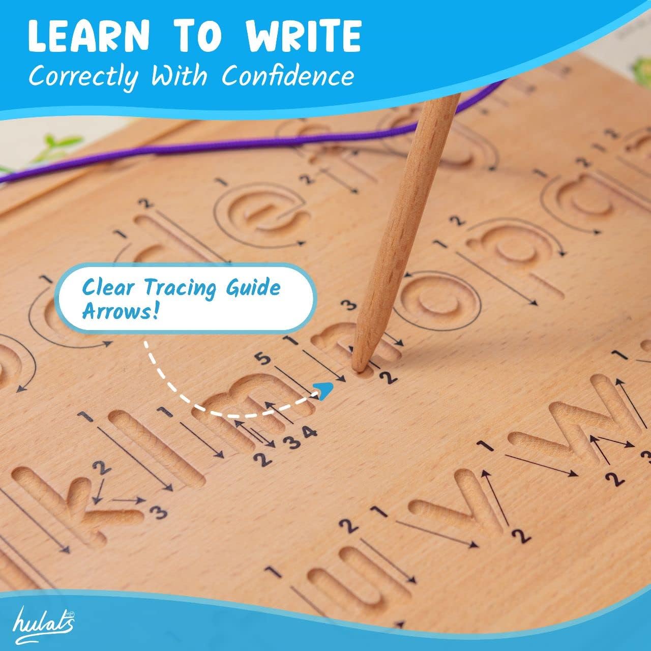 Hulats Learn to Write: Portable Wooden Alphabet Letter Tracing Sensory Pad Board - Toddler Writing Practice for Kids Age 3-5, Montessori Toys for 3+ Year Old, Letter Tracing for Kids 3-5 Writing Tools