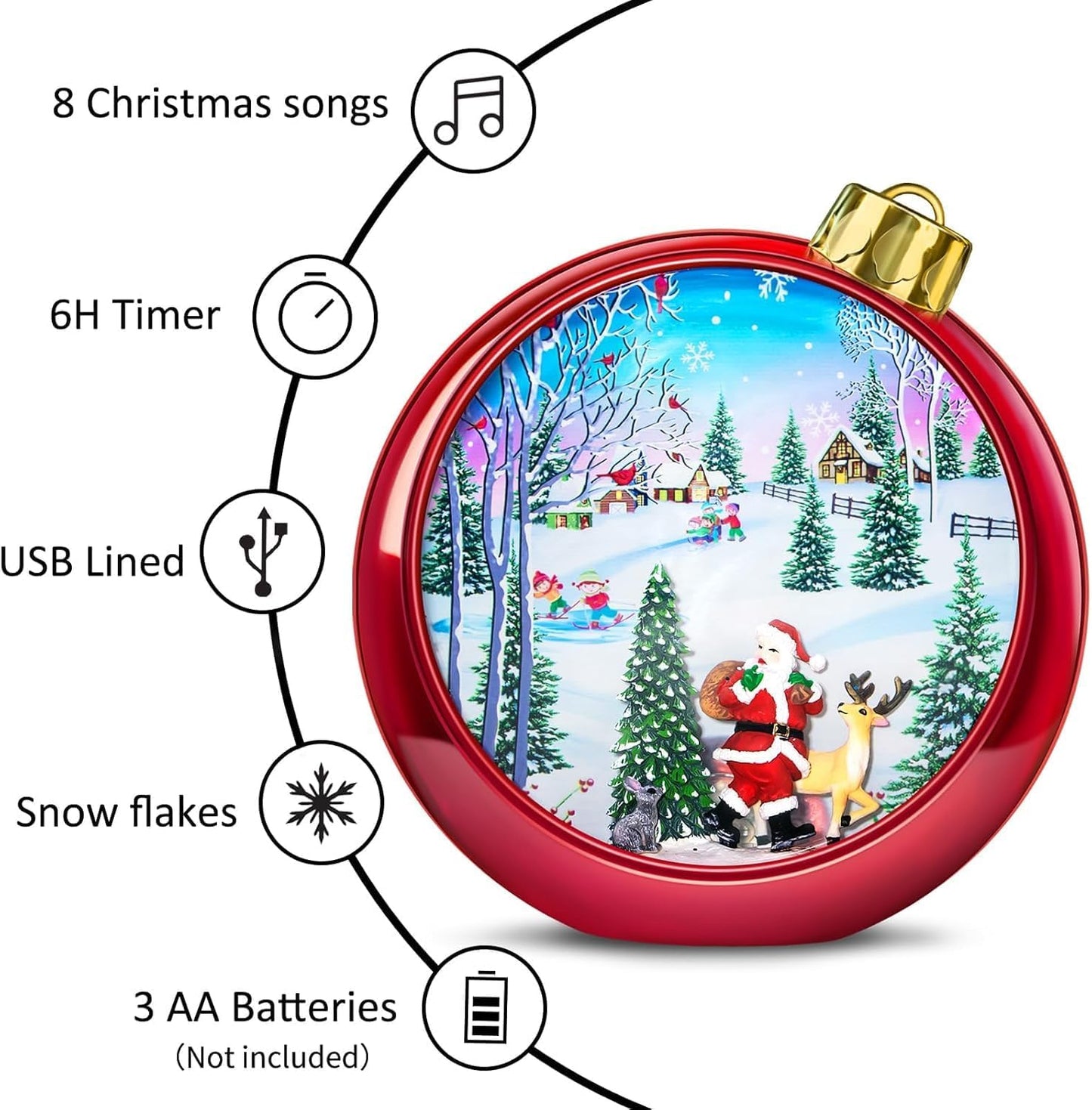 Large Christmas Santa Snow Globe Light up Lantern with 8 Songs, 8.7" Red Big Christmas Snow Globes for Kids Adults, 6H Timer & Dual Power, Snowglobes Christmas Decorations Indoor, Gifts for Women Men