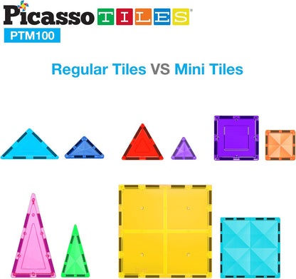 PicassoTiles 40pc Nano Mini Magnetic Tile Construction Building Blocks Travel Toy Set with Storage Case STEM Educational Fun Learning Magnet Tiles Stacking Toys for Toddlers Girls Boys Ages 3+ PN01