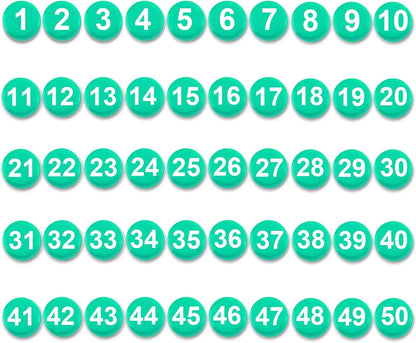 1-50 Magnetic Numbers, 0.8" Multi-Use Numbered Magnets Round Dry Erase Board Number Magnets for Fridge Calendar Whiteboard Home Classroom Office Supplies (Green)