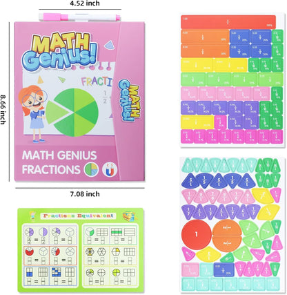 Magnetic Fraction Educational Puzzle with Fraction Tiles & Circles, Math Manipulatives Montessori Learning Toys to Help Kids Learn Fractions and Build Early Math Skills (Blue)