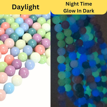 8mm Glass Beads Round Bulk for Bracelet, Glow in Dark Beads, DIY Jewelry Windchime Suncatcher Party Supplies, 300 pcs
