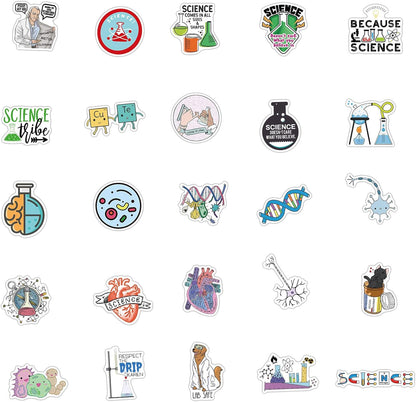 Science Laboratory Stickers, 50pcs Funny Science Laboratory Decals for Kids Teens, Physics Biology Chemistry Experiment Sticker, Waterproof Vinyl Stickers for Water Bottle Laptop Luggage Guitar