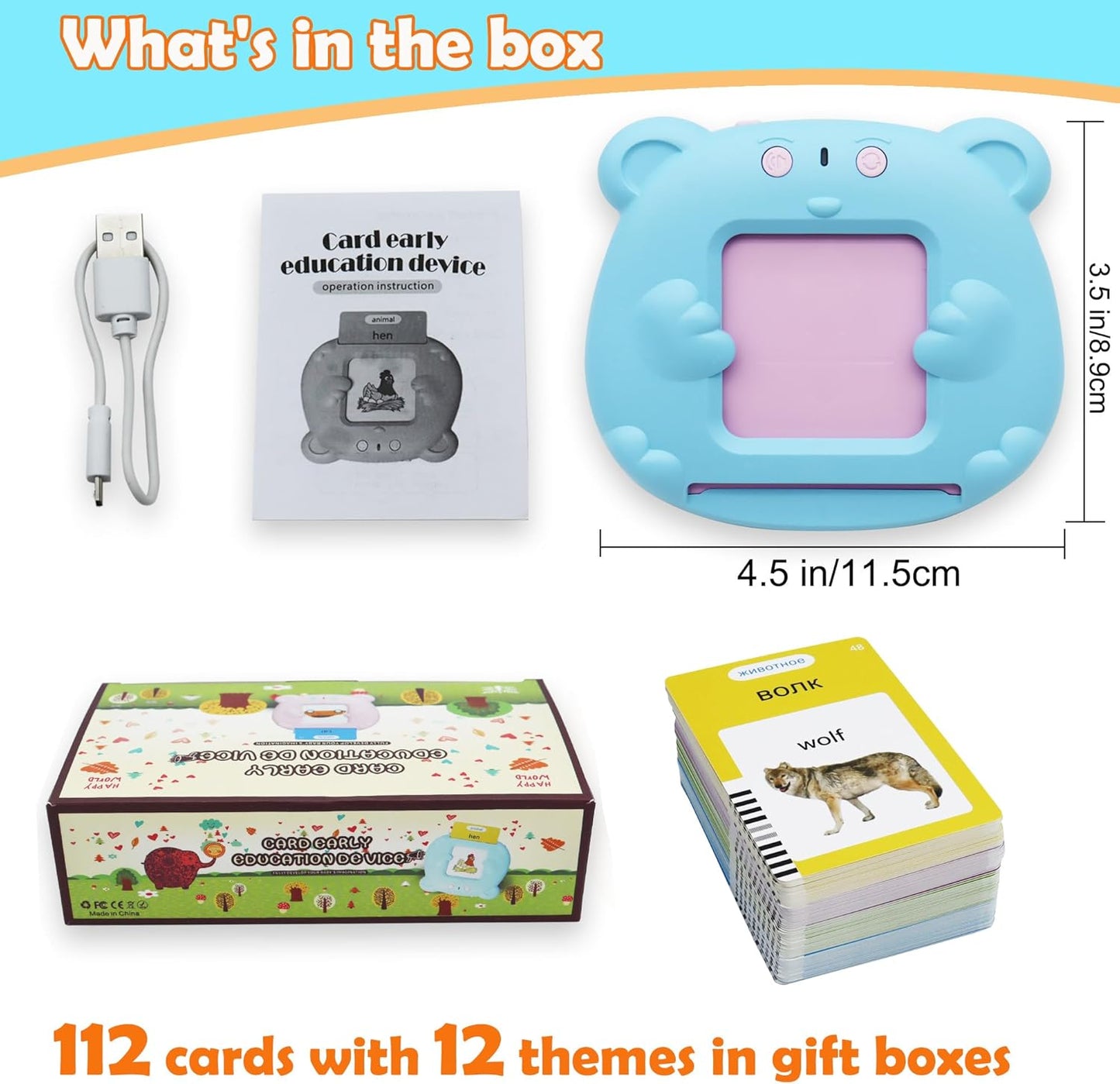 Spanish & English 510 Words Alphabet Bilingual Talking Flash Cards for 3-8 Years Toddlers, Pocket Speech Buddy Therapy Autism Toys, Educational Learning Interactive Toy for Boys Girls Kids Gifts Blue