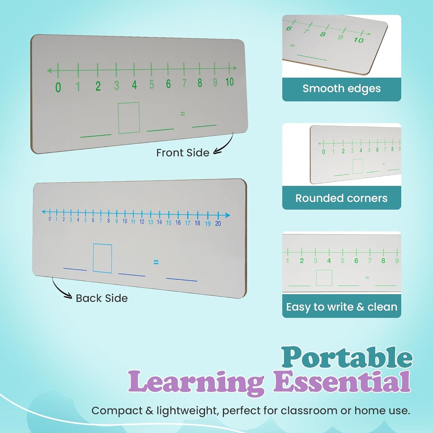Dry Erase Number Line, Double Sided Whiteboard, 1 Pack 4x12, Side 1 1-10 Side 2 1-20 with Blank Math Sentence