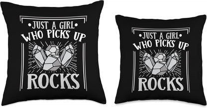 Best Rocks And Minerals Guide Kit Collection Gifts Just A Girl Who Picks Up Rocks Geologist Mineral Collector Throw Pillow, 16x16, Multicolor