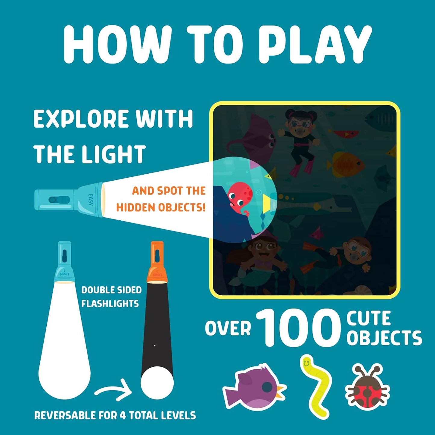 Chuckle & Roar Flashlight Seek & Find Adventure Book – Interactive Hidden Object Game with Flashlights, 5 Scenes, 100+ Items, Travel-Friendly Activity for Kids