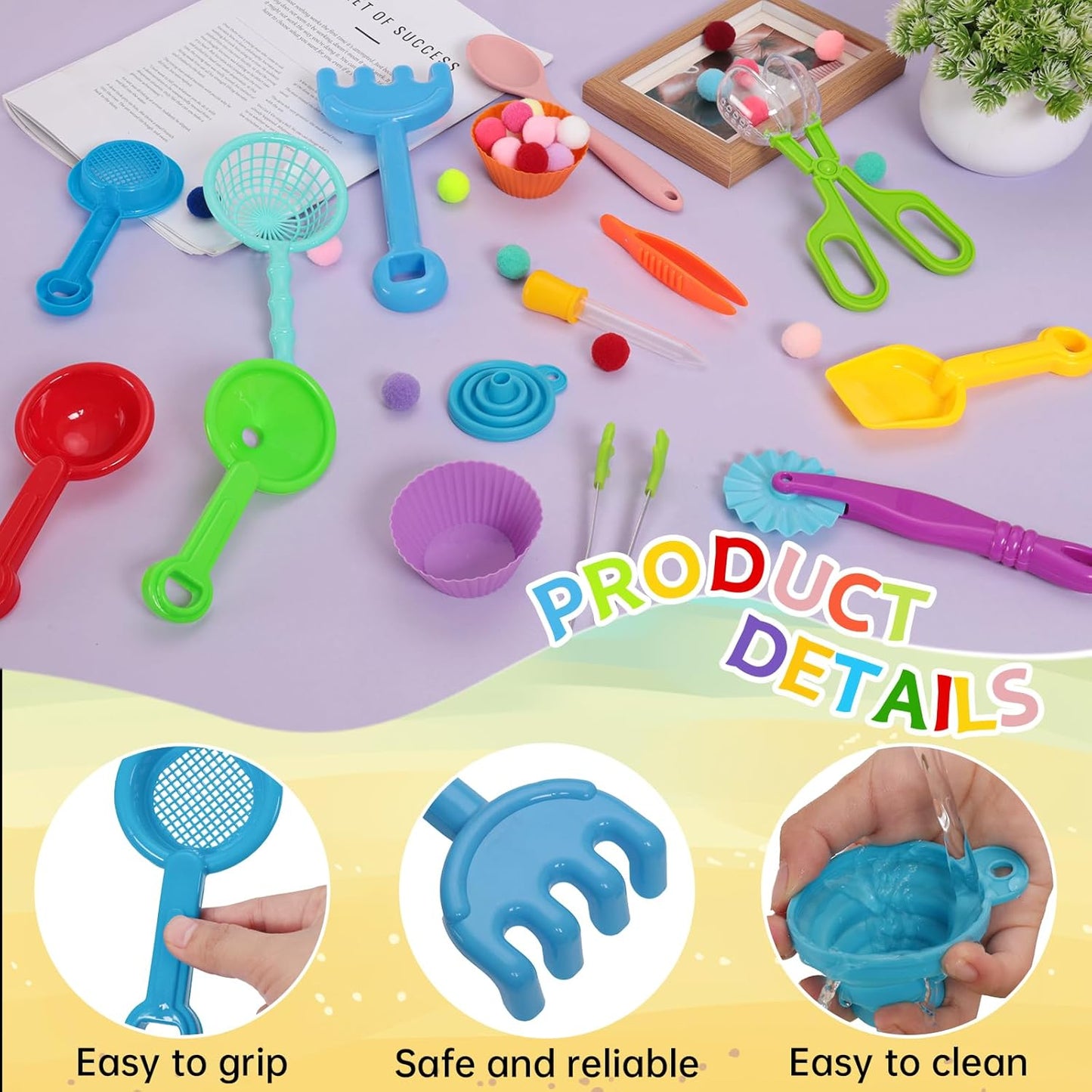 16 Pieces Sensory Bin Filler Plastic Sensory Bin Tools Fine Motor Skills Handy Scooper Set with 6 Scoops Beach Shovel Scissor Clip Tweezers Silicone Tong Funnel Dropper Sorting Bowls
