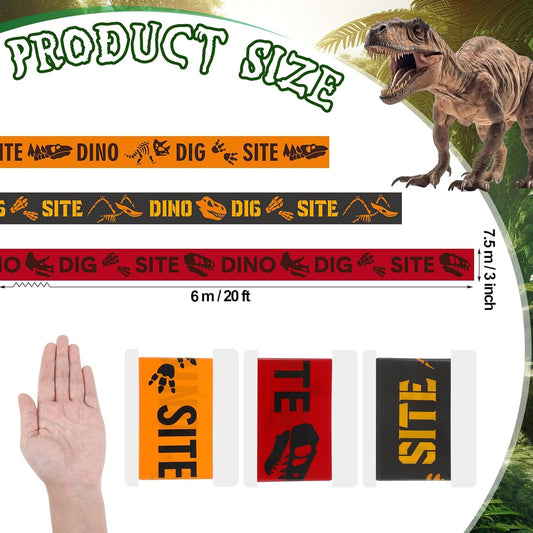 TaoBary 3 Roll Dino Dig Site Caution Tape 20 Feet Dinosaur Zone Dinosaur Party Decorations Themed Dino Party Supplies for Kids Birthday Baby Shower VBS Vacation Bible School Decor(Various,Multicolor)