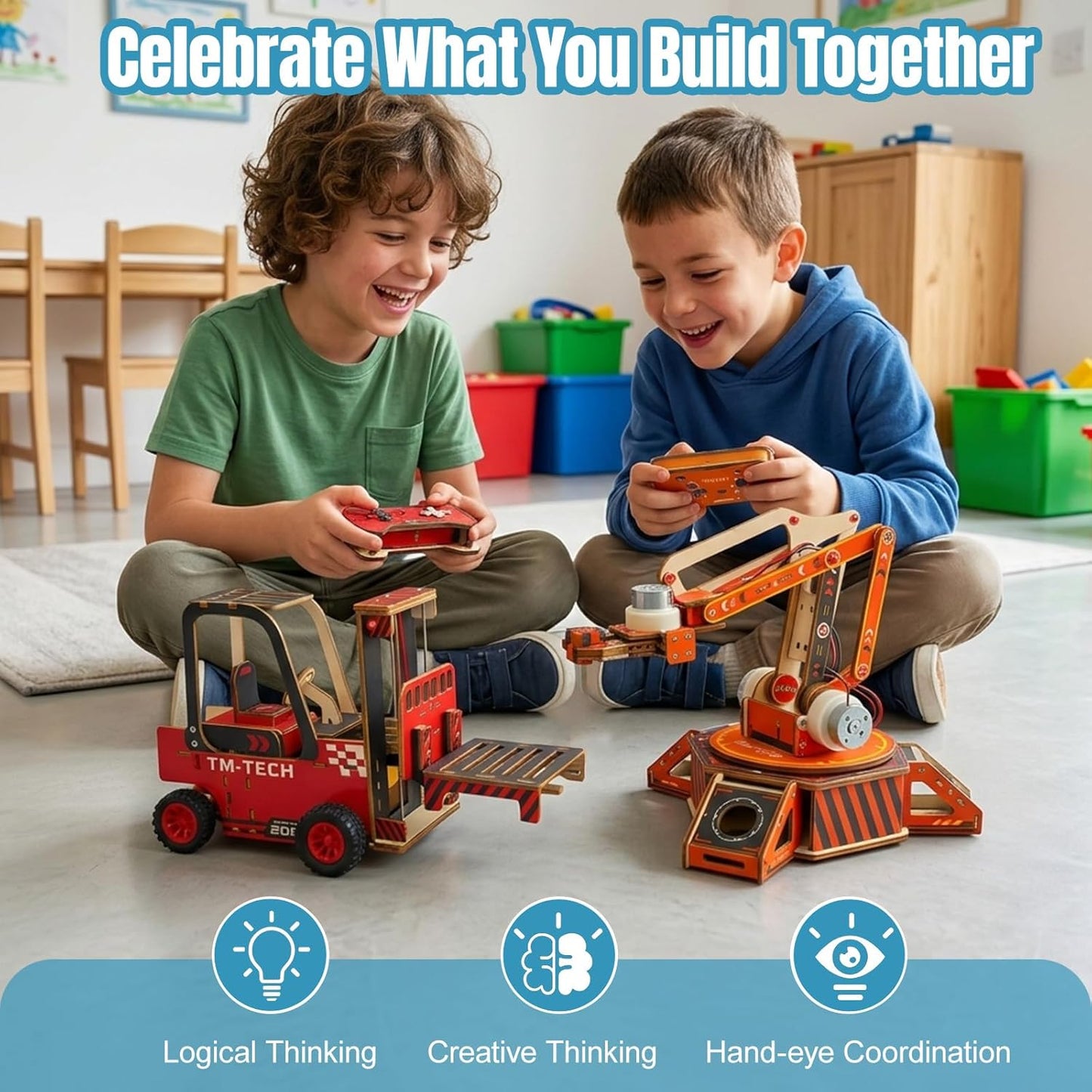 STEM Robotic Arm Kit for Kids 8+, RC Robot Building Kit, Mechanical Grabber Toy with 360° Rotation, Wooden Engineering Set