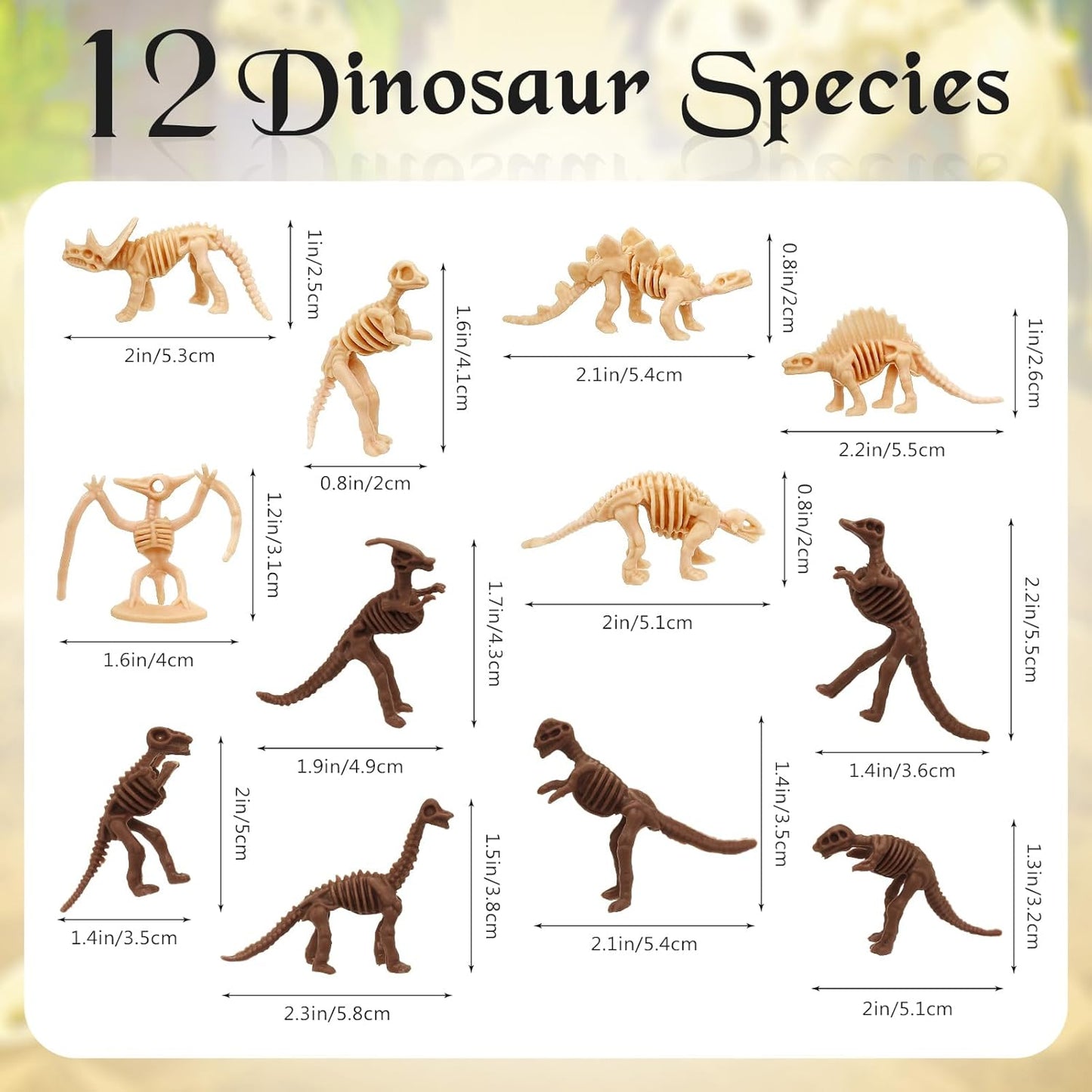 60 PCS Dinosaur Fossil Skeletons, Assorted Dinosaur Skeleton Toys Figures, Dino Bones for Science Play Dino Sand Dig Party Favor Decorations
