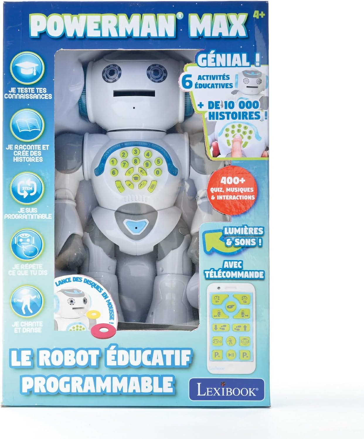 LEXiBOOK, Powerman Neo, My Robot Full of Technology, Remote Control and Gesture Control, Educational Activities in English, Programmable, Music and Dance, Sound and Light Effects, Blue/White, ROB18EN