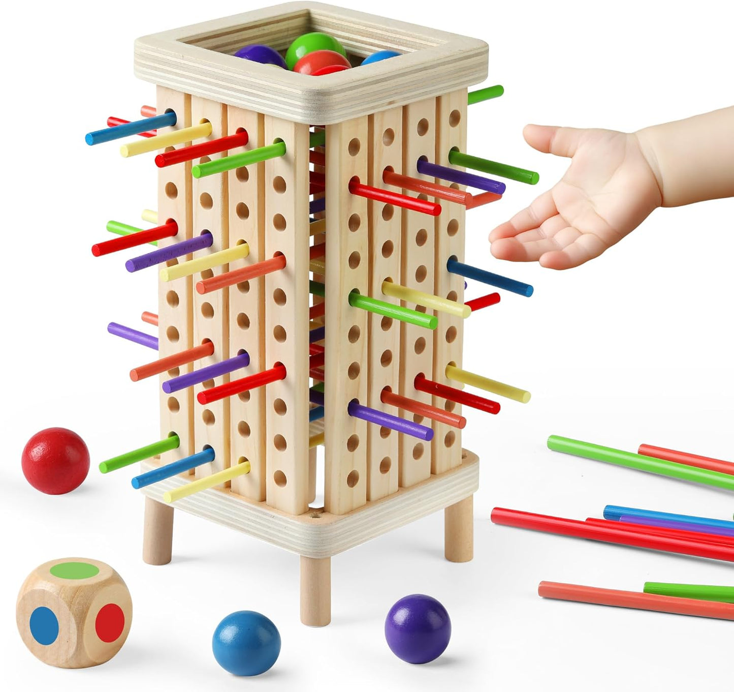 Montessori Game Wooden Board Game, Multiplayer for Kids 4-8, Math Educational, Fine Motor Skill Toy for Girls Boys, Classic Fun Games for Age 3 4 5 6 7 8 Girls Boys Gifts (Storable)