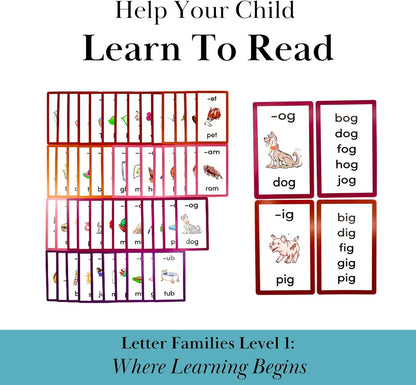 Phonics Step 1 - Short Vowels | Learn to Read Kindergarten /1st Grade | Ages 5-7 | Brainstrong 50 Letter Families Flashcards