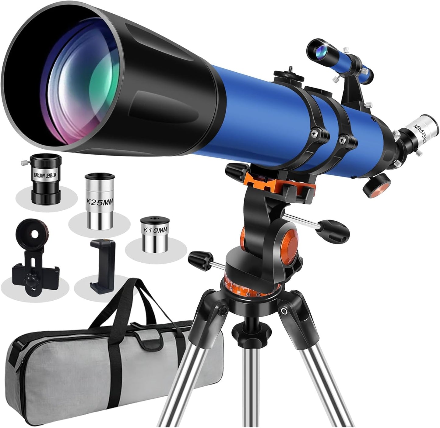 Telescope for Adults High Powered 90mm Aperture 800mm (32X-240X), Refractor Telescopes for Astronomy Beginners with AZ Mount Tripod, Phone Adapter, Carry Bag (80090white)