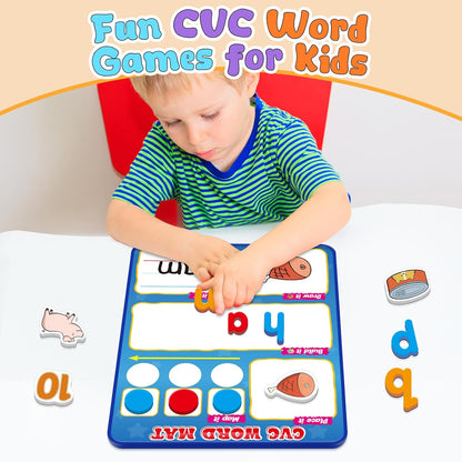 CVC Word Games, Elkonin Box, Refrigerator Fridge Magnets for Kids, Magnetic Dry Erase Board, Toddler Alphabet ABC Letter Games, Speech Therapy Spelling Reading Games Classroom Must Haves