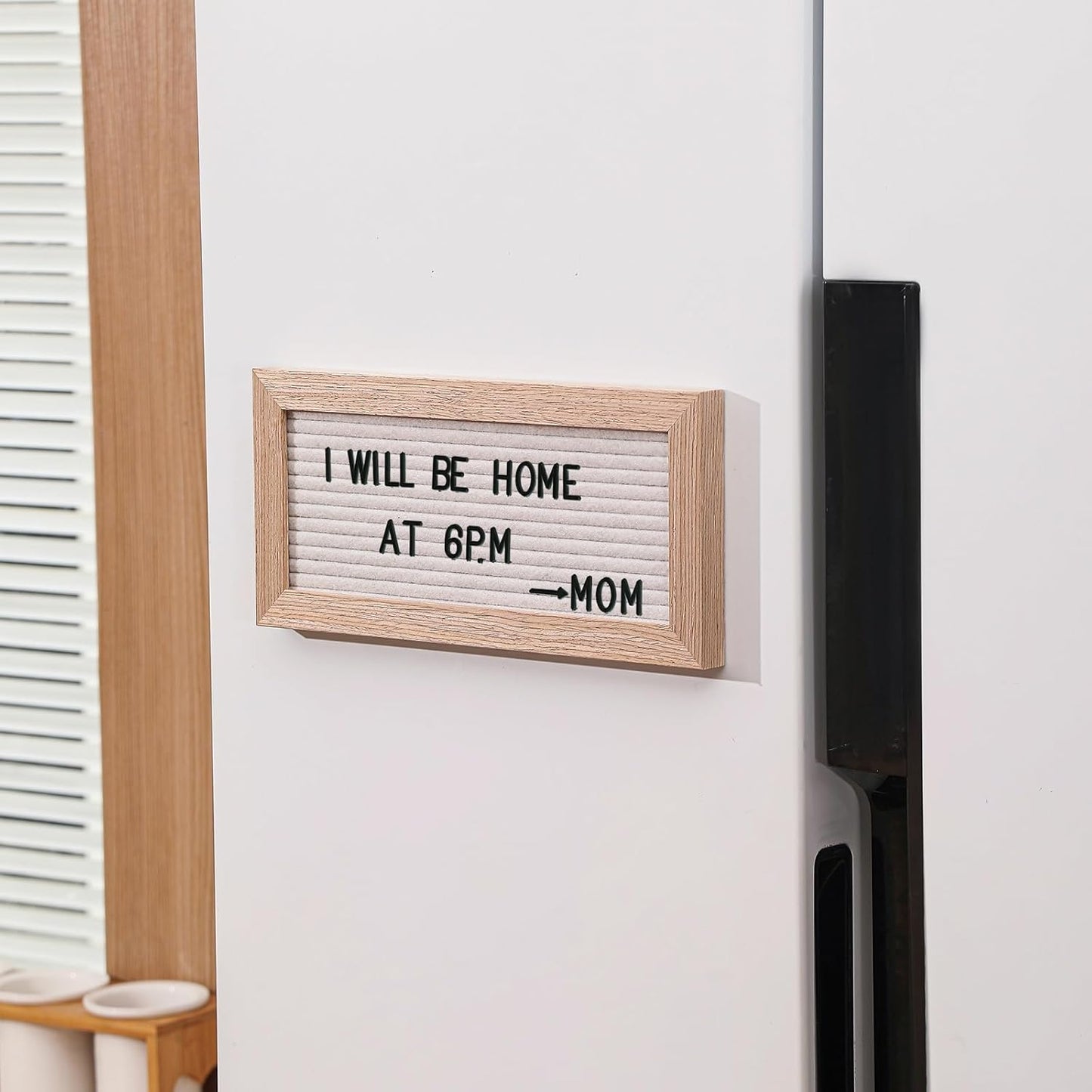 Small Magnetic Felt Letter Board 11x5Inch with Changeable Letters and Numbers, Message board Letter Sign Board in Wood Frame for Anoucement&Notification(Black)