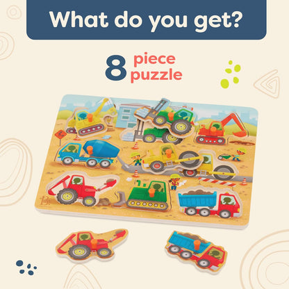 B. toys – Peek & Explore – Vehicles – Wooden Peg Puzzle for Toddlers, Kids – 8 Pieces – Fire Truck, Airplane, Taxi & More – 2+ Years