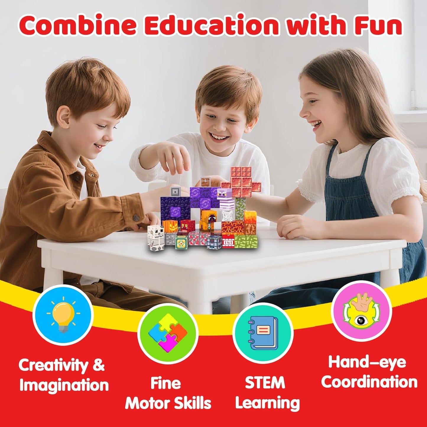 Magnetic Blocks Toys for Kids, 100 PCS Building Blocks Cubes, Stacking Magnetic Tiles Toys for Kids Toddlers Boys Girls Ages 3 4 5 6 7 8-12 Birthday Gifts Party Supplies (Underworld)