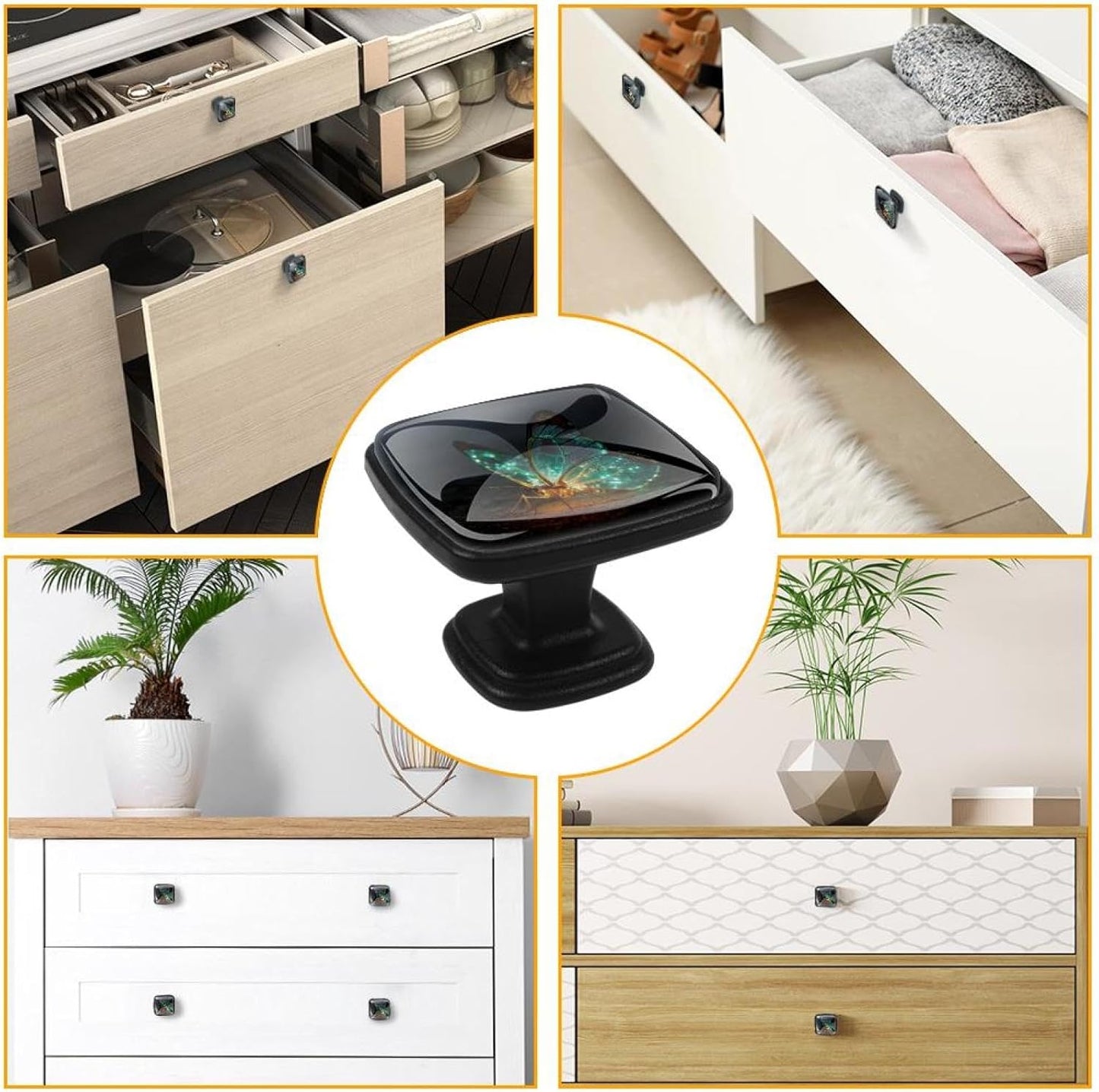 4 Pack Cabinet Knobs Drawer Pulls, 30mm Round ABS Glass Drawer Hardware Growing Butterfly Cabinet Handles with Screws for Dressers Kitchens Cupboard