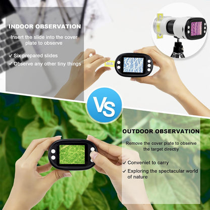1000X Handheld Digital Microscope for Kids 2'' HD Screen 4K Rechargeable Mini Pocket Microscope with Slide Kit, Microscope Stand, 32G SD Card for Education Gift Age 4-6 8-12 Children
