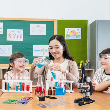 Little World Science Kits for Kids Beginner Microscope Kit with LED 100X 400X and 1200X Black Magnification Kids Educational Toy Birthday Halloween