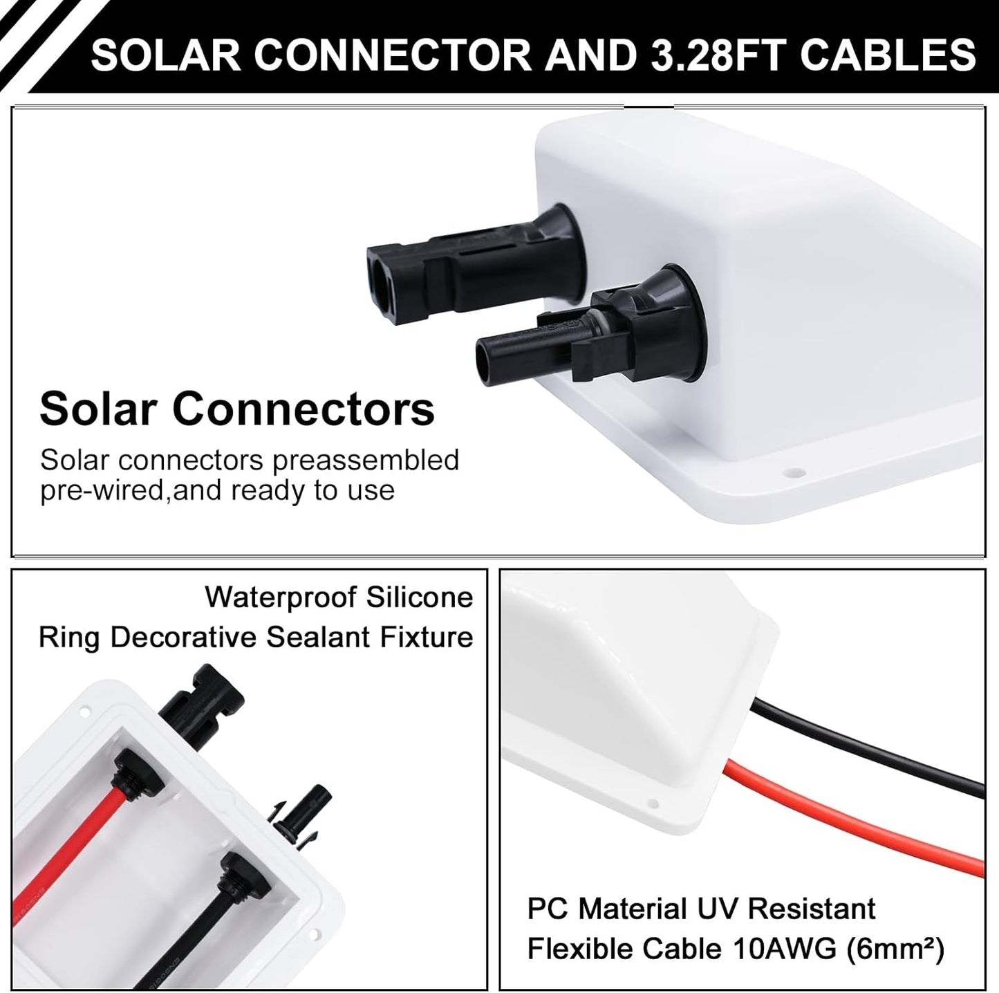 Solar Panel Mounts Bracket Set of 4pcs (White), Drill Free ABS Corner Roof Brackets Mounting Kit, Durable Solar Mount Rack Accessories for RVs, Trailers, Boats, Yachts, Vans, Carports