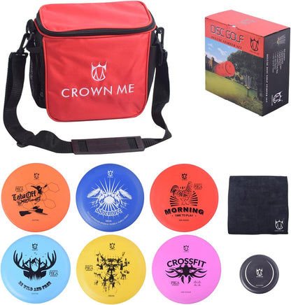 CROWN ME Disc Golf Starter Set,Disc Golf Set with 6 Discs, 1 Marker,1 Towel and Starter Disc Golf Bag Fairway Driver