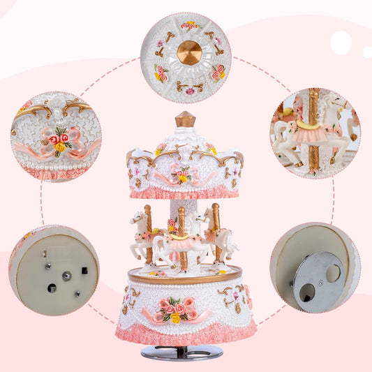 Unicorn Musical Snow Globe for Kids Girls Carousel Music Box with 7 Led Lights Swirling Glitter for Birthday Valentines