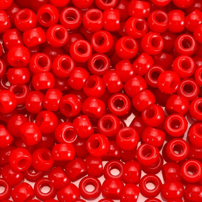 1100Pcs Red Pony Beads 6x9mm Large Hole Plastic Hair Beads for Braids, Kandi Bracelets, Keychains, Jewelry Making