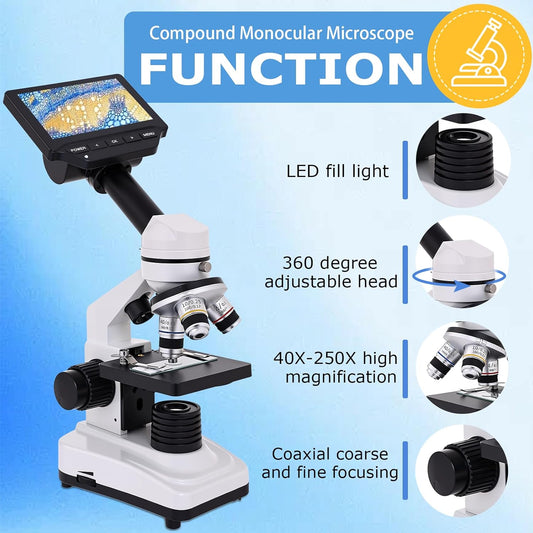 Microscope for Kids & Adults, 40X-2500X High-Power Compound Microscope for Students, School Lab & Home Schooling,Features Prepared Slides & Phone Holder