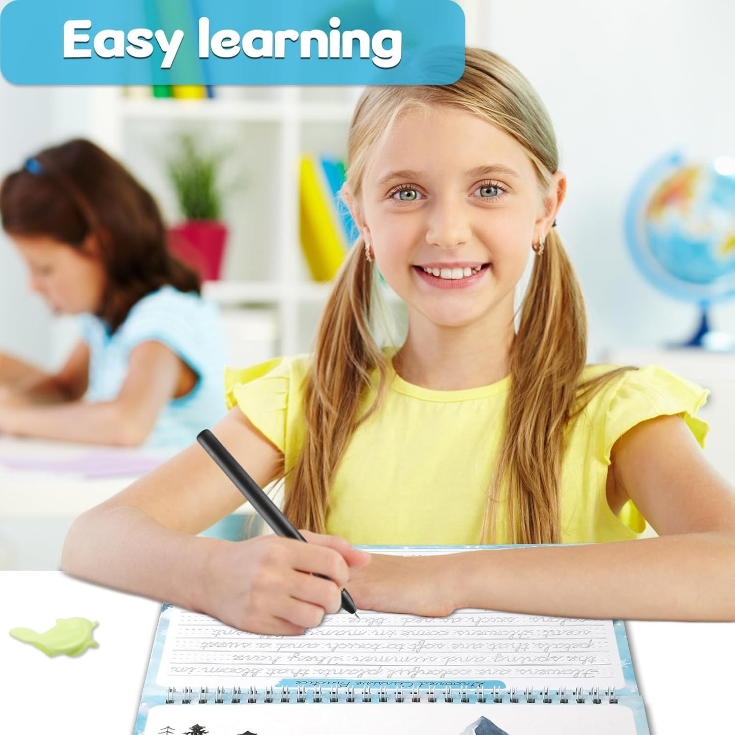 chiazllta Grooved Cursive Handwriting Workbook with Disappearing Ink Pens Magic Reusable Grooved Cursive Writing Practice for Beginners Kids Kickoff Student Workbook Homeschooling Supplies (Letters)