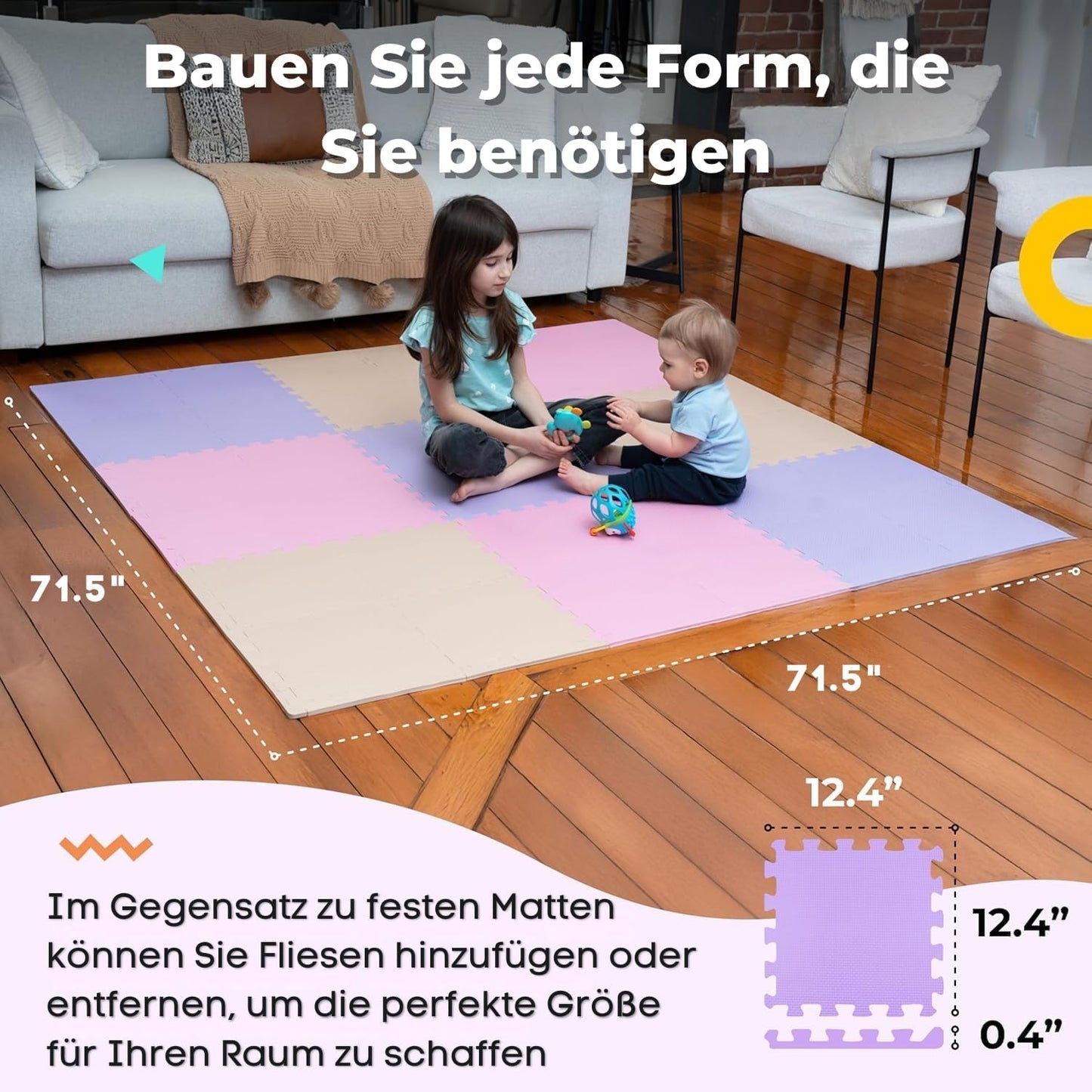 MioTetto Baby Play Mat, Soft Foam Floor Tiles for Kids. Adjustable Interlocking Foam Tiles, Fits with 50x50 Playpen Baby mat for Crawling & Development, Safe & Non-Toxic Playmat for Babies 6-12 Months