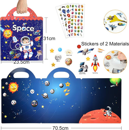 ASTARON Reusable Sticker Book for Toddlers, 88 Pcs Dinosaur Stickers Road Trip Activities Car Airplane Activities Travel Toys for Kids, Kids Quiet Time Activities (2-6 Age)