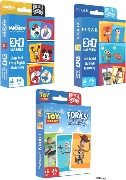 Bicycle Disney and Pixar 3-in-1 Card Games, Old Maid, Go Fish & Memory, Featuring Toy Story, Finding Nemo & Inside Out Characters, Kids Card Games Ages 4+, Family Games for 2-6 Players