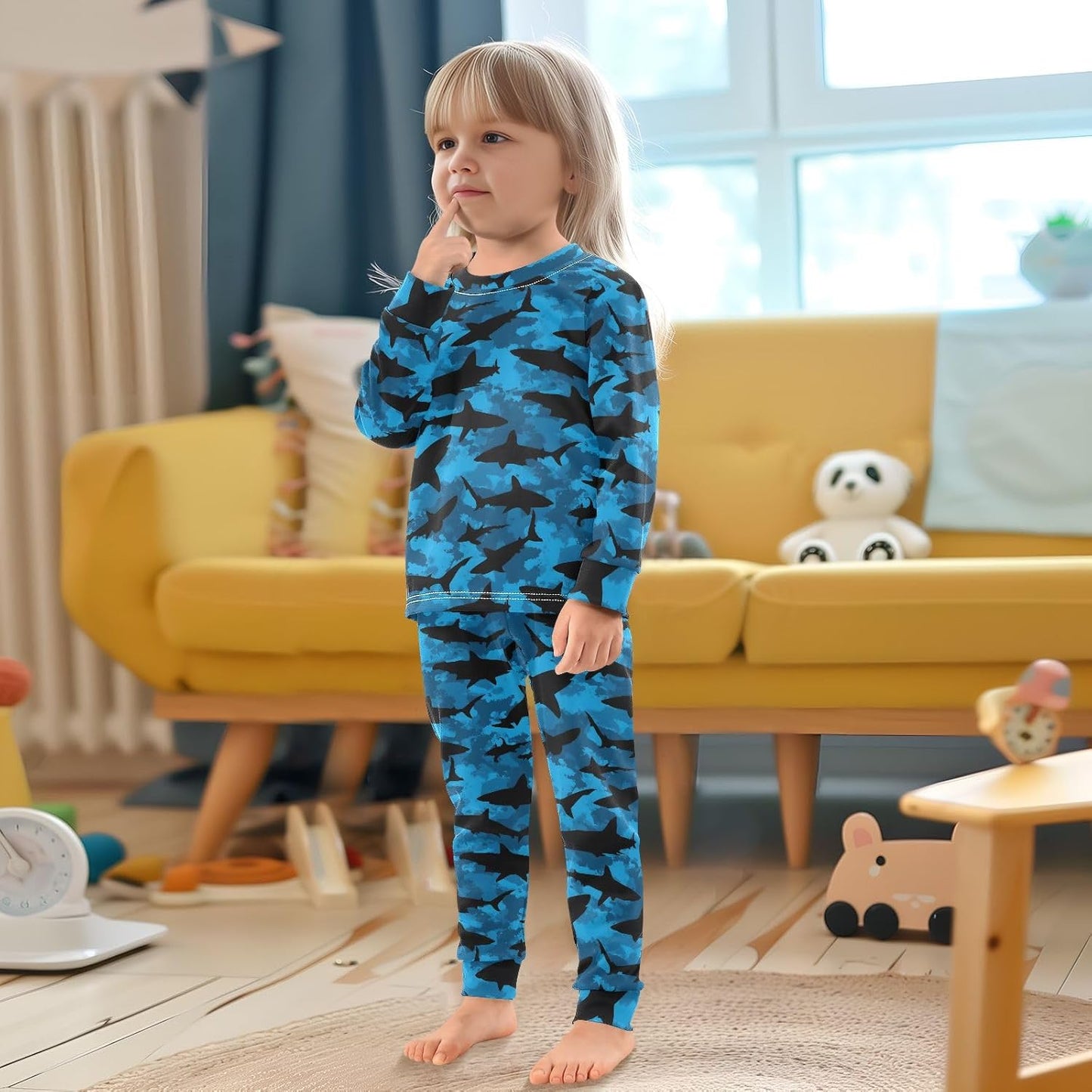 ALAZA Shark Starfish Palm Tree 2 Piece Pajama Set Long Sleeve Top and Pants Sleepwear Unisex - Colors B