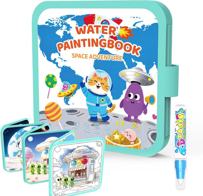 K'ONLE Reusable Water Coloring Books for Toddlers, Clean & Easy Painting & Doodle Book Toys for Kids Ages 1-3, 2-4 | Paint with Water Activity Book, Travel Gift for Boys & Girls-Space