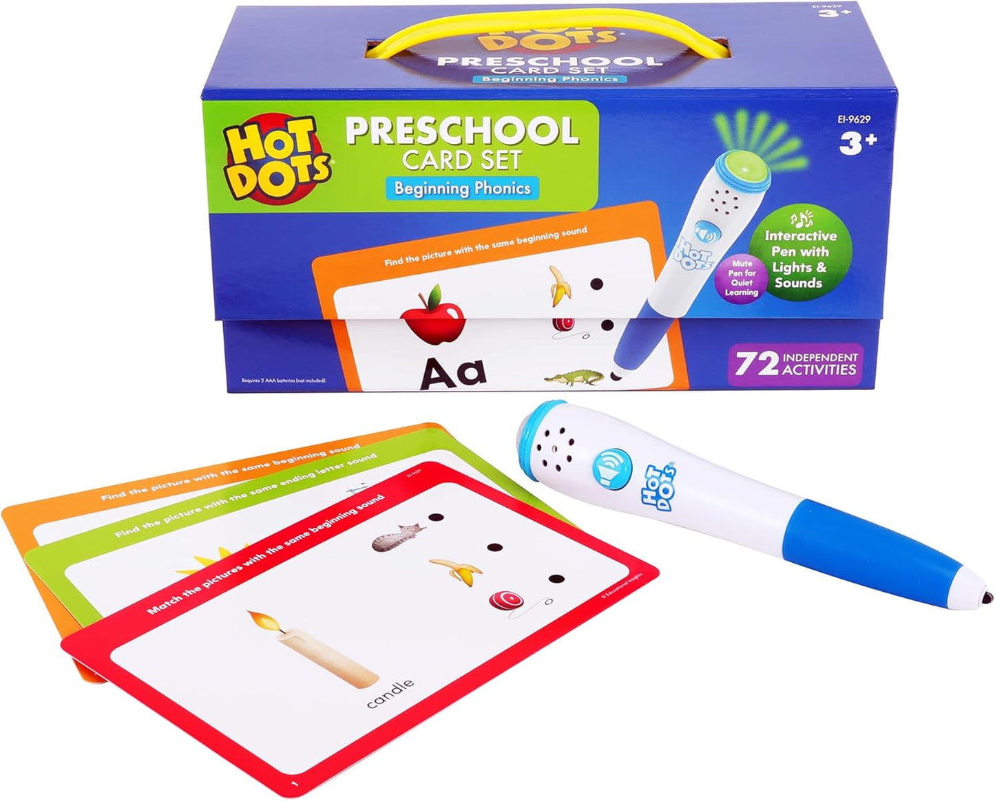 Educational Insights Hot Dots Beginning Phonics Set - Preschool and Kindergarten Flash Cards with Interactive Pen, Preschool Learning Activities, Learn to Read Activity for Kids Ages 3+