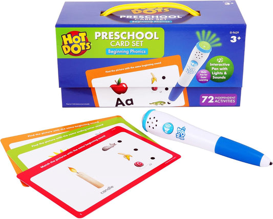 Educational Insights Hot Dots Beginning Phonics Set - Preschool and Kindergarten Flash Cards with Interactive Pen, Preschool Learning Activities, Learn to Read Activity for Kids Ages 3+