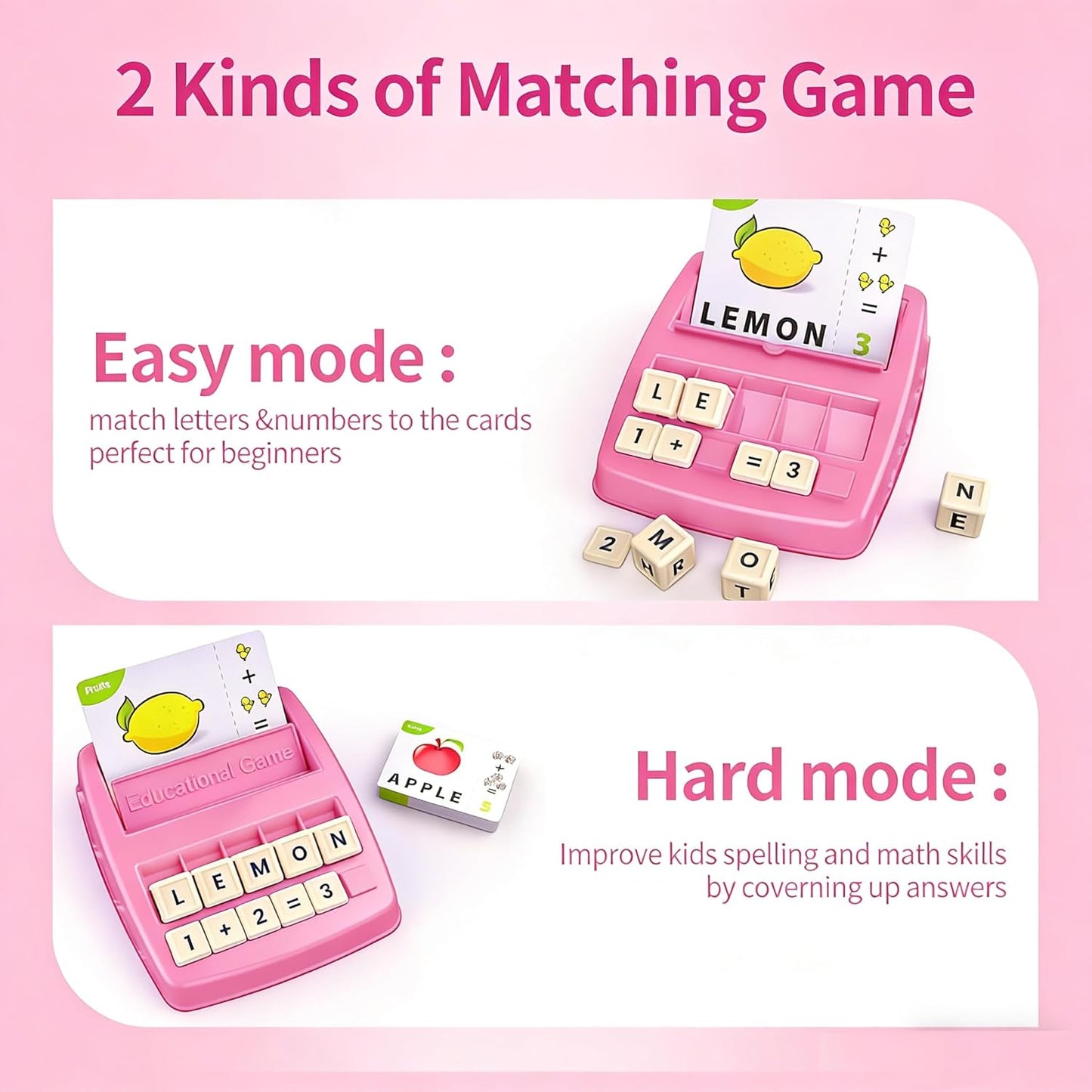 Matching Letter Game for Kids, 2 in 1 Educational Toys Alphabet Spelling & Reading, Number & Color Recognition Learning Flash Cards Birthday Gifts for Preschool Kindergarten Boys & Girls (Light Blue)