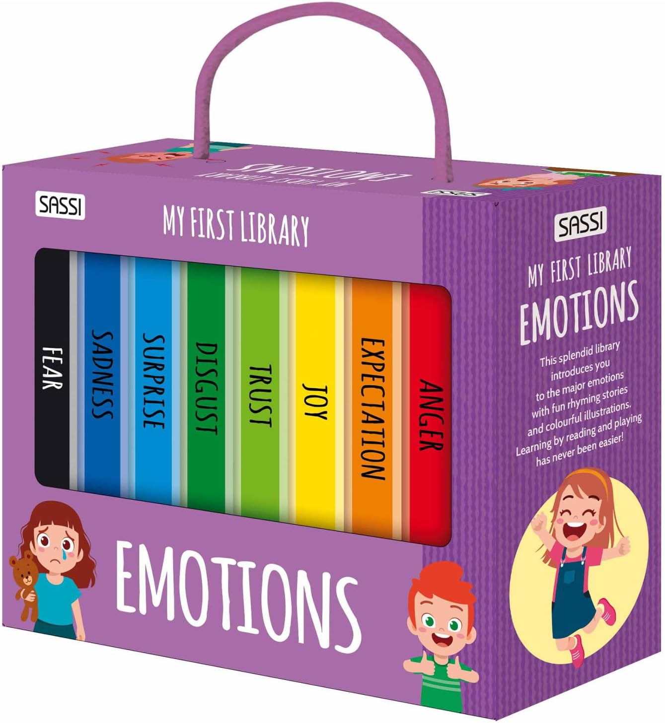 Sassi: My First Library - Emotions- 8 Cardboard Mini-Book Set, Feelings Development, Rhyming Stories, Portable Box, Read-Learn-Play, Kids-Toddlers 2+