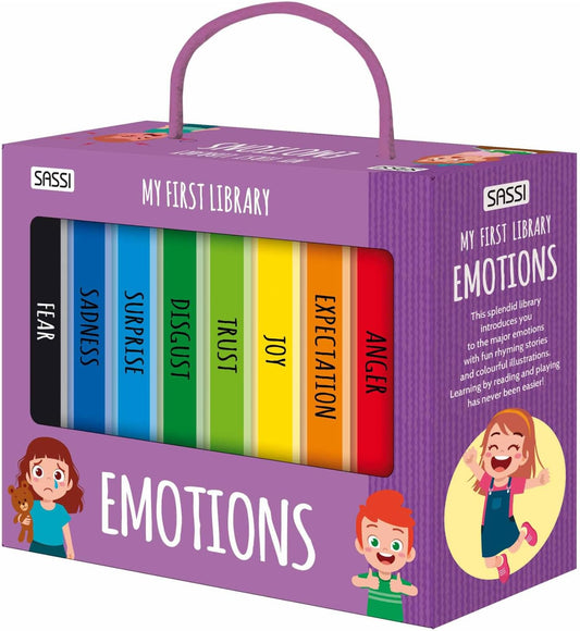 Sassi: My First Library - Emotions- 8 Cardboard Mini-Book Set, Feelings Development, Rhyming Stories, Portable Box, Read-Learn-Play, Kids-Toddlers 2+
