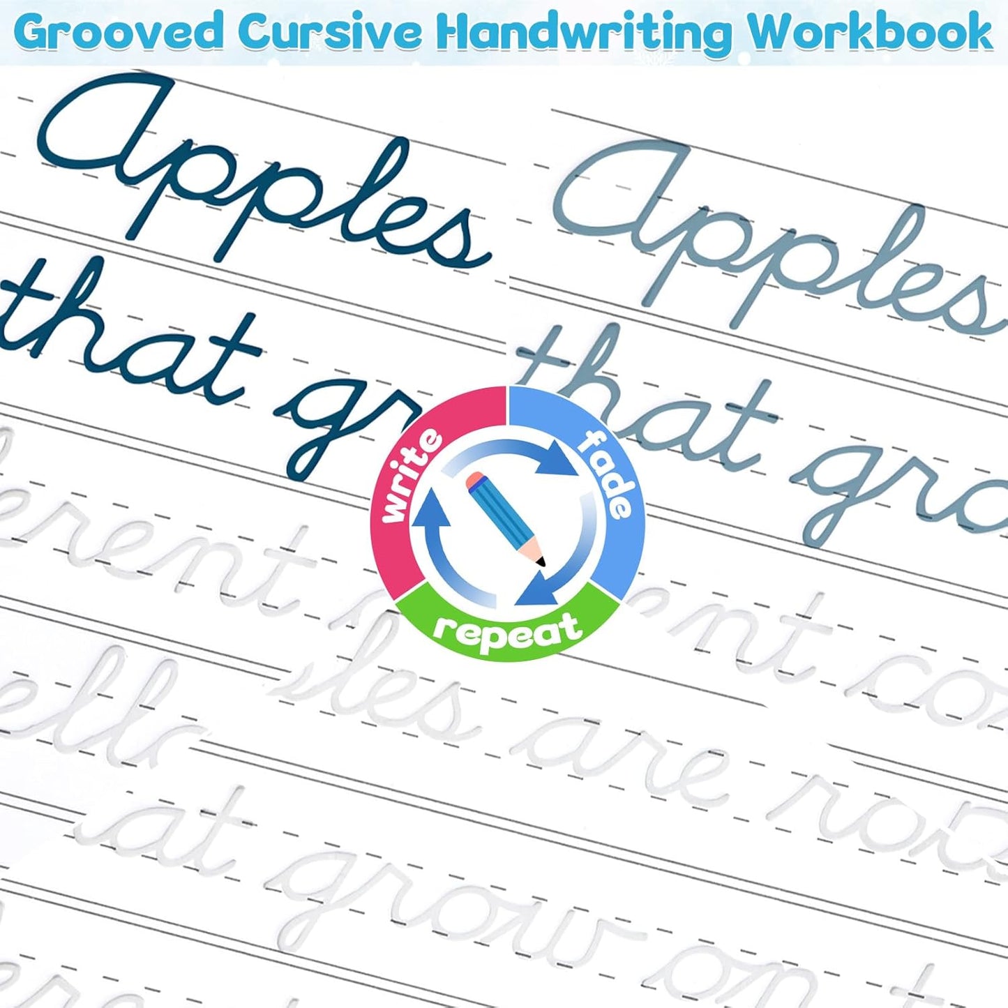 chiazllta Grooved Cursive Handwriting Workbook with Disappearing Ink Pens Magic Reusable Grooved Cursive Writing Practice for Beginners Kids Kickoff Student Workbook Homeschooling Supplies (Letters)