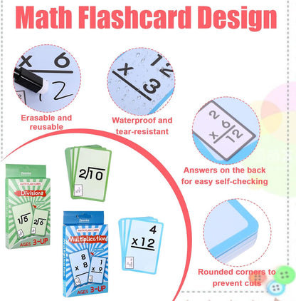 72 Pcs Math Flash Cards, Multiplication and Division Flash Cards for Studying, Math Manipulatives for Kindergarten Elementary Homeschool Classroom, Learning & Education Math Games for Kids Ages 4-12