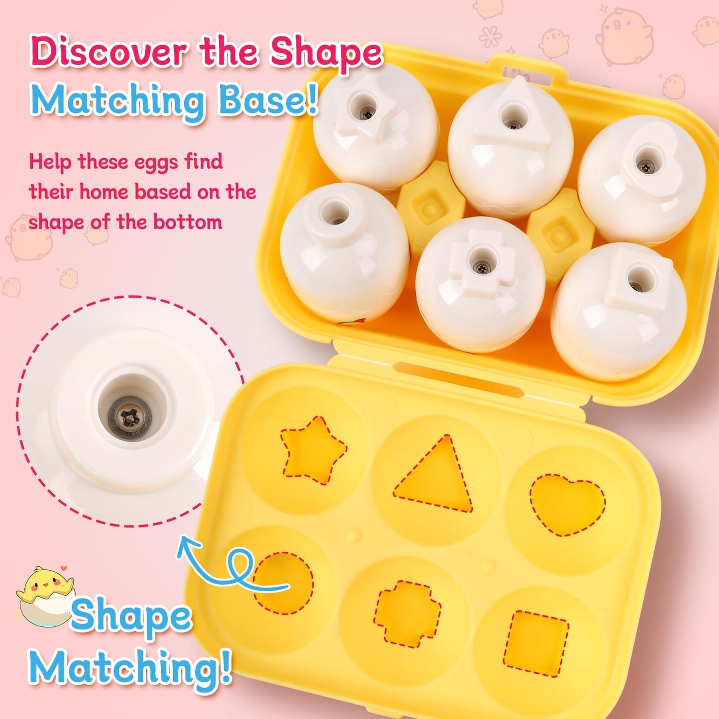 USATDD Matching Eggs for Toddlers Montessori Geometric Eggs Color & Shape Recognition Toy, Fine Motor Skills Shape Sorter Puzzle, Easter Eggs Toys Gifts for Kids, Easter Basket Stuffers