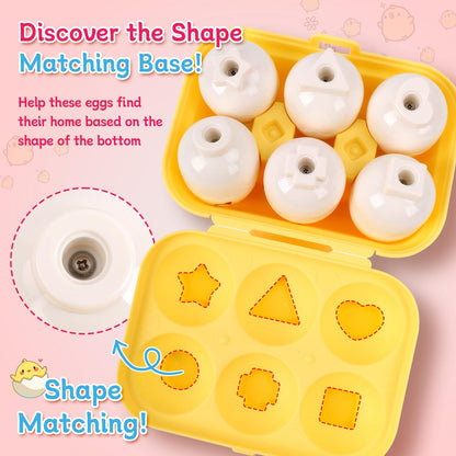 USATDD Matching Eggs for Toddlers Montessori Geometric Eggs Color & Shape Recognition Toy, Fine Motor Skills Shape Sorter Puzzle, Easter Eggs Toys Gifts for Kids, Easter Basket Stuffers